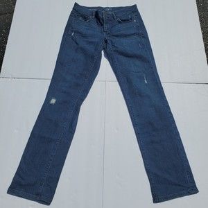 Ann Taylor LOFT Womens Modern Straight Blue Denim Jeans Destructed Look Size 26